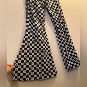 White and black checkered flare pants
